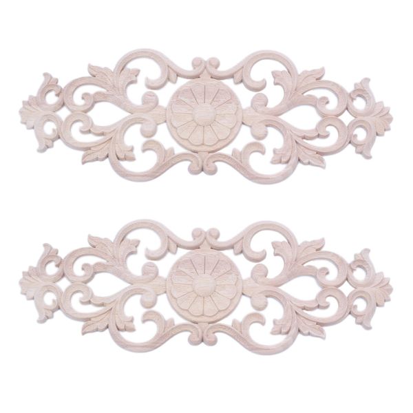 2X Rubber Wood Carved Applique Retro Furniture Crafts Decor New(40x15cm)