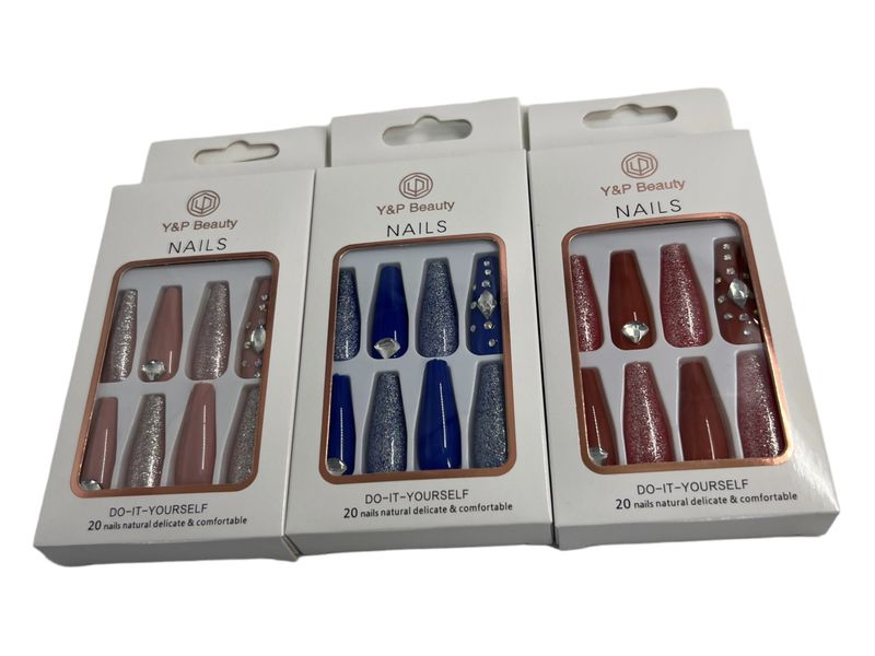 Diamond Glam Studded Blues Press On Nails Set(3Piece)