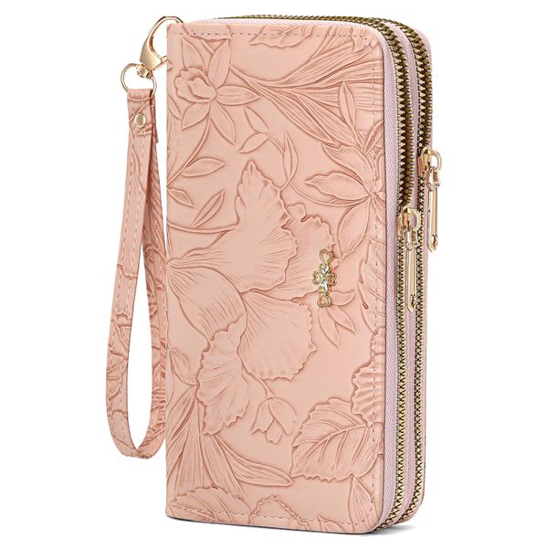 Women's Double Zip Around Leather Wallet - Large Capacity Clutch