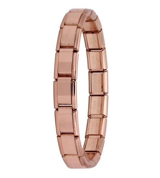 CRCS -Stainless Steel 18Link Rose Gold Italian Charm Bracelet-9mm