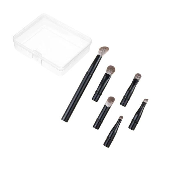 6 Piece - Travel Size Makeup Brush Set With Clear Case - Black