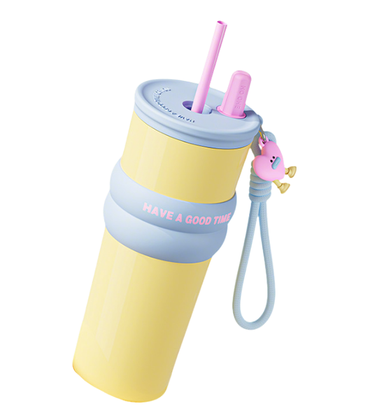 Milk Yellow Color-Block Insulated Straw Cup