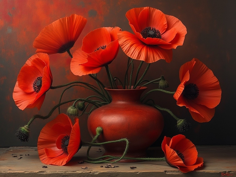 Modern Canvas Wall Art Home Decor - Poppies Pot