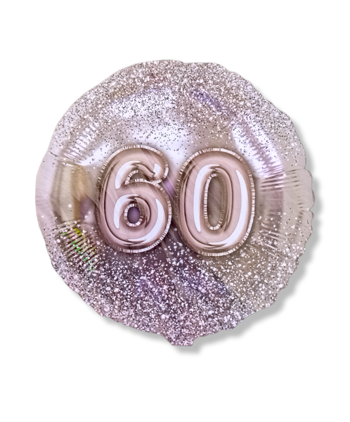 Metallic Silver Milestone Balloon with Silver Glitter - 60