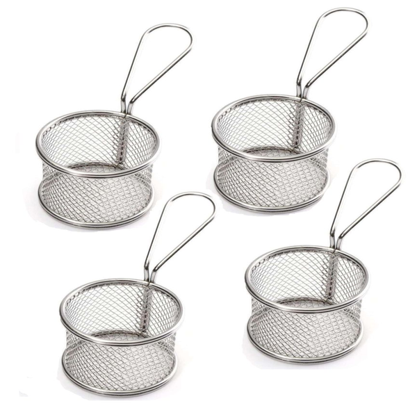 4 Pcs Stainless Steel French Fries Frying Mesh Basket With Handle
