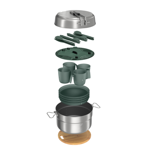 Quechua Stainless Steel Non-Stick Camping Cookset 500