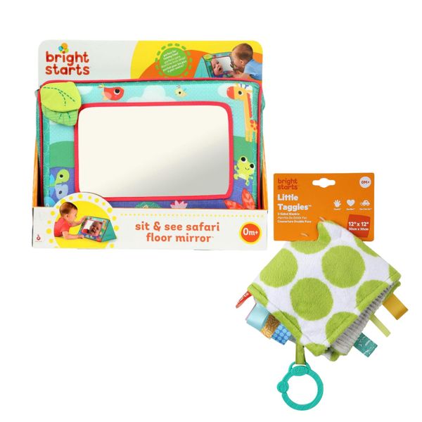 Bright Starts Sensory Duo-Taggies Blankie &amp; Safari Tummy Time Floor Mirror