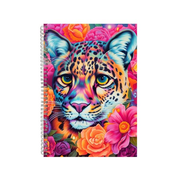 Snow Leopard With Pink Lilies Neon Notebook Gift Idea A4 Notepad Pad 76