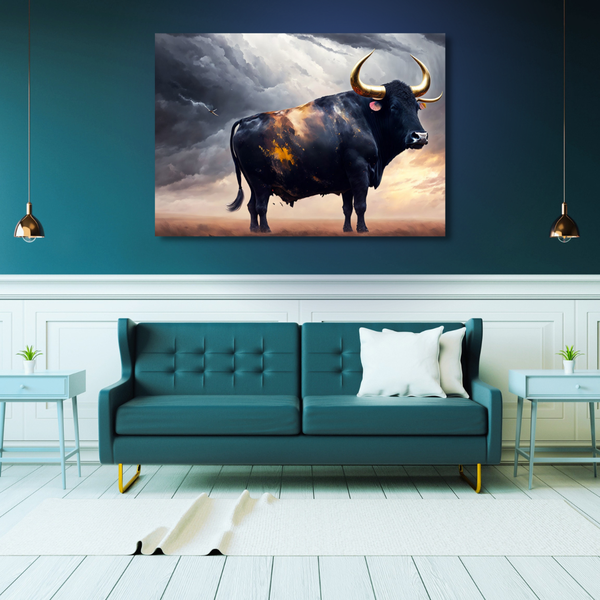 Canvas Wall Art Decor - Bull Under Stormy Skies Artwork