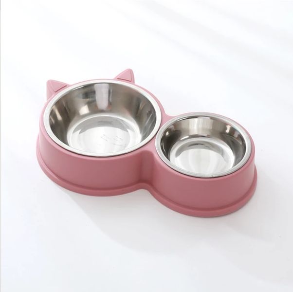 2 in 1 Cat-Shaped Food &amp; Water Bowls Stainless Pet Feeder Bowl