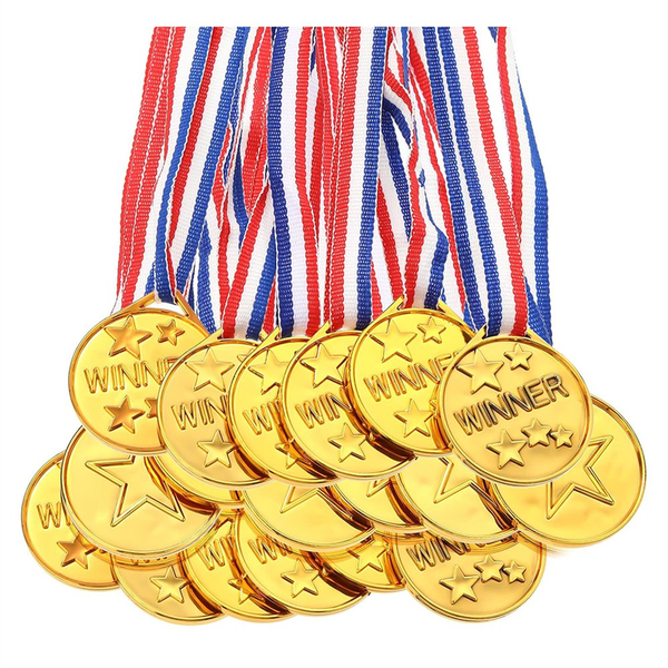 30 Pack Gold Plastic Winner Medals Award Medals for Kids