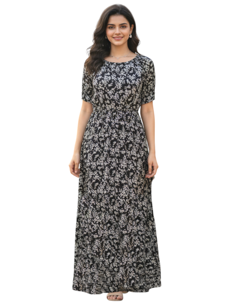Black and White Ditsy Print Maxi Dress
