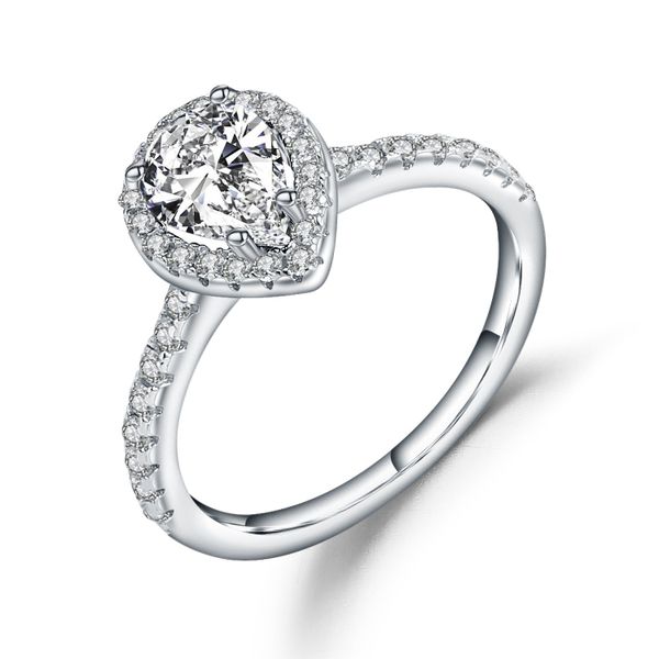 Pear Shape Halo 1.25ct Moissanite Engagement Ring