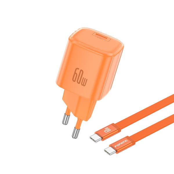 FONENG 60W Gan Fast Charging Kit With Type-C To Type-C Cable Orange