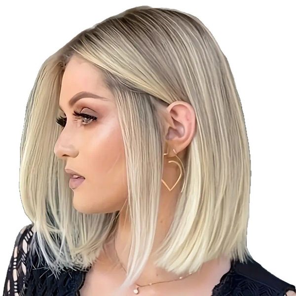 Brown Gold Gradient Medium Long Wave Synthetic Hair Cover