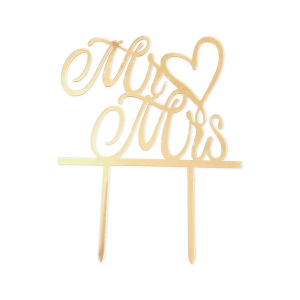 Mr &amp; Mrs Gold Heart Elegant Cake Topper