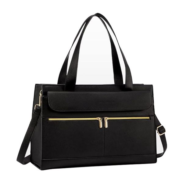 Luxury Women PU Leather Briefcase Laptop Tote Work Bag with Small Bag