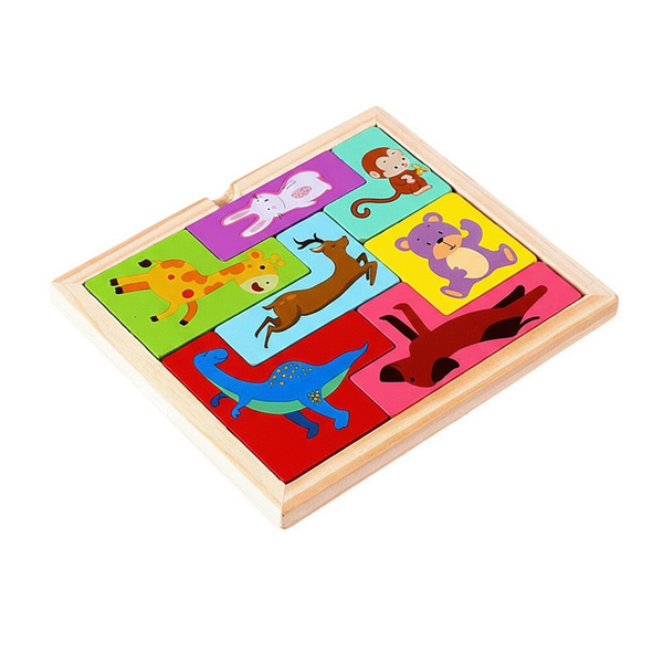 Wooden Tetris Animal Building Block Puzzle - Multicolor