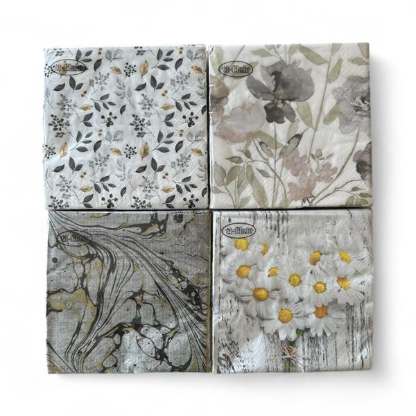 Grey and white serviettes - 4 packs - 20 piece in each