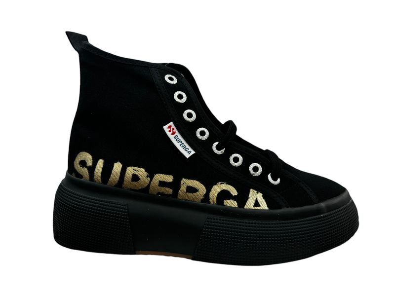 Superga Mono Black Paint Lettering Lace Up High Top Sneakers
