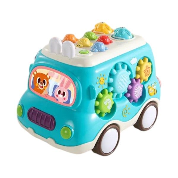 6-in-1 Music Bus Montessori Toys - Piano, Fishing Game for Toddlers - Blue