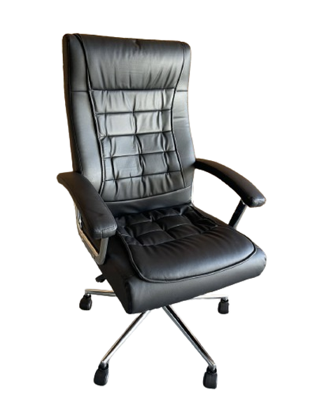 High Back Director Leather Chair, Fixed Arm, Black