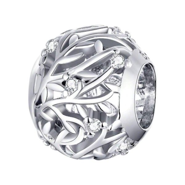 S925 Sterling Bead Charm With Vine Design - Silver