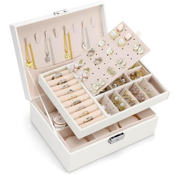 Jewelry Organizer Box Double Layers Women Earring Jewelry Case with Lock