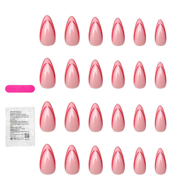 24Piece Elegant French Pink Outline Press-On Nails Set - Pink