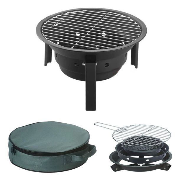 LMA 31cm Portable Round Braai Grill with Braai Grids &amp; Tong Set FX-9202