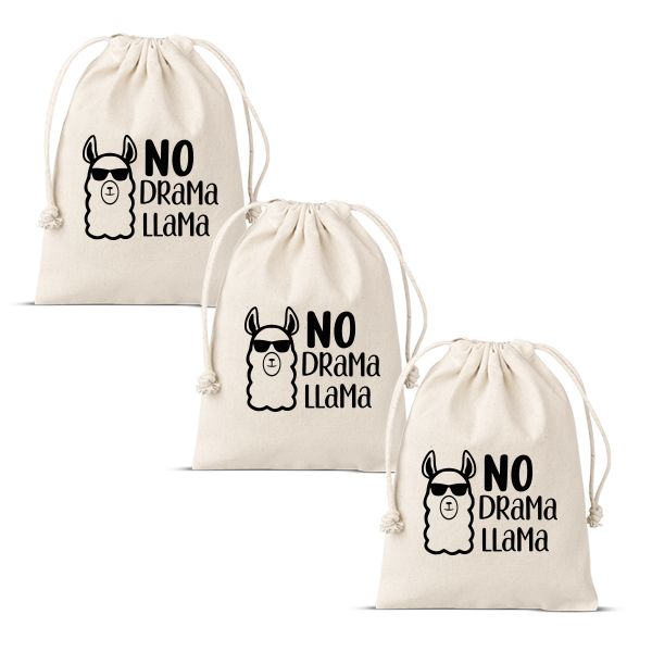 No Drama Llama Drawstring Bags - Set of 3
