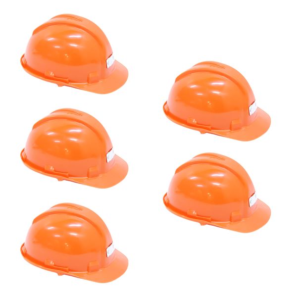 Hard Hat - Worker Safety Helmet - Orange - 5 Pack