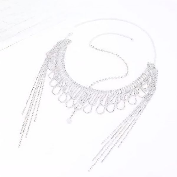 Women's Rhinestone Head Chain - Silver Layered Tassel Forehead Headbands