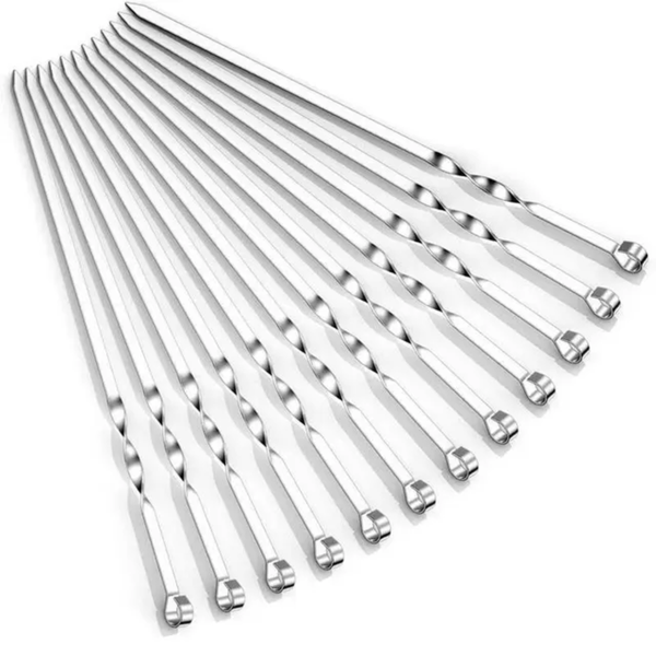 Stainless Steel Kebab Skewers Sticks for Braai &amp; Grill - Pack Of 6 - 50cm