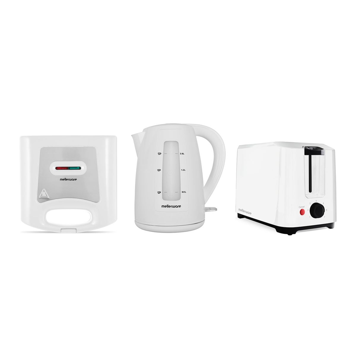 Mellerware Pack 3 Piece Kettle + Sandwich Maker + Toaster "Breakfast Pack"