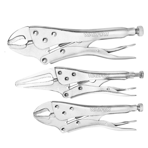 Wadfow - 3Pce Adjustable Locking Plier Set (Straight+Long Nose+Curved Jaw)
