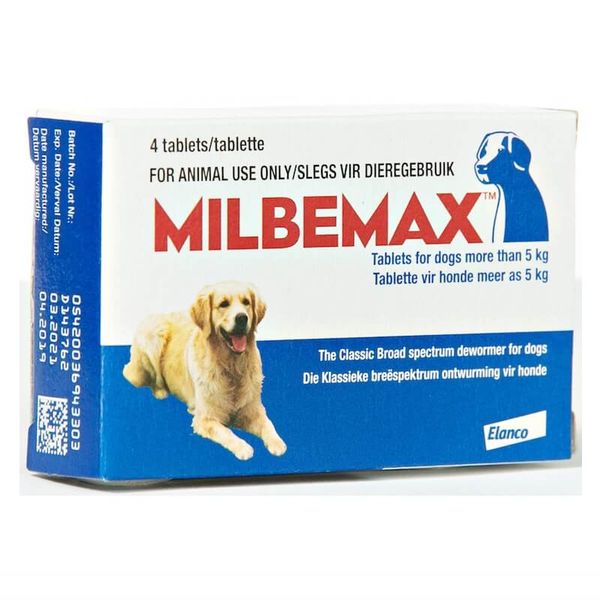 Milbemax Classic Broad Spectrum Dewormer For Dogs Over 5kg - 4 Tablets