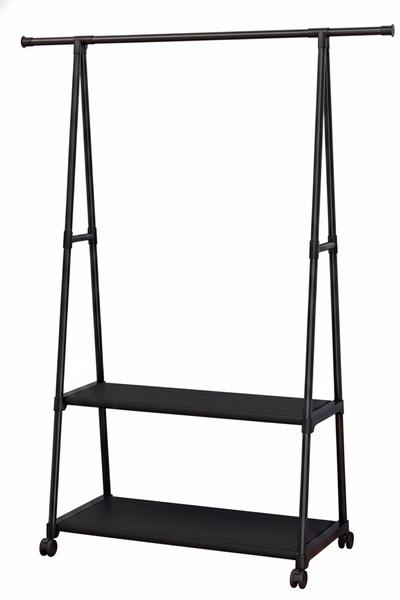 Modern A-Frame Mobile Garment Rack with 2-Tier Storage Shelves - Black