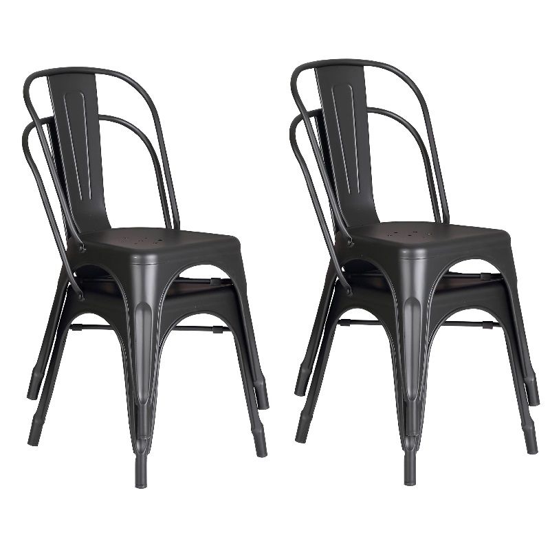 Steel Kitchen Dining Chair Patio Chair Set - Matte Black (4 Piece Set)