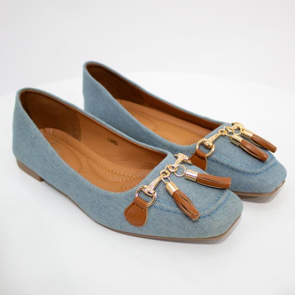 LaMara Paris Laurel Tassel Trim Faux Leather Flat Shoes Blue