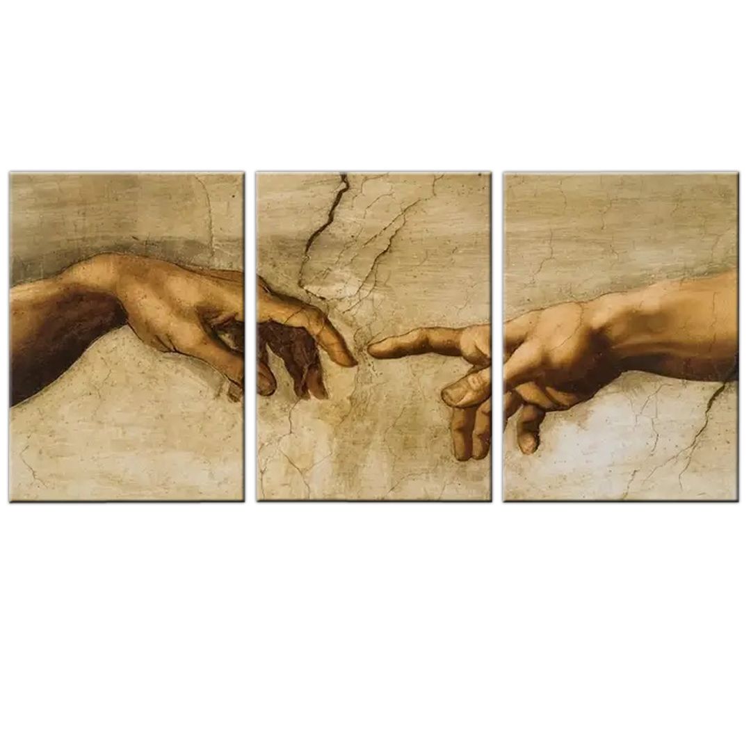 Canvas-Art-3 Pieces Gods Hand Creation Of Adam Livingroom Wall Art ...