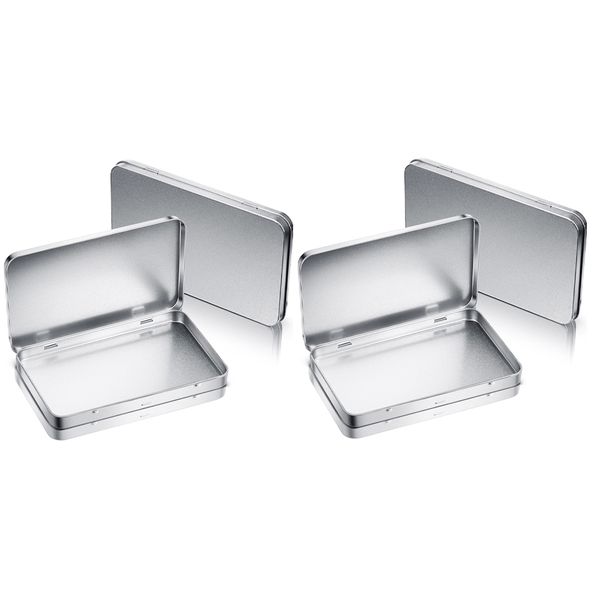 Rectangular Metal Tin Box with Lid Metal Hinged Lid 4 Pieces