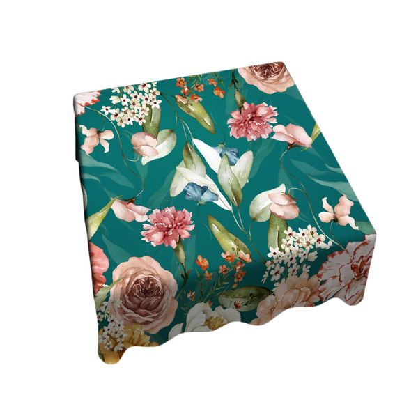 Mix Of Maroon Flowers on Teal Square Tablecloth by Mark van Vuuren