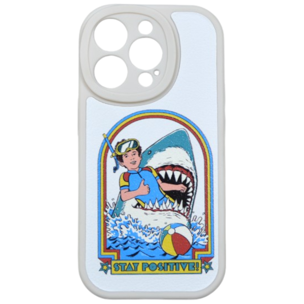 High Quality Boy &amp; Shark Cartoon Phone Case compatible with iPhone 15 Pro - White