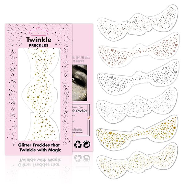 Glitter Freckle Face Tattoos Twinkle Tats 6PCS - In Gold, Silver &amp; Classic