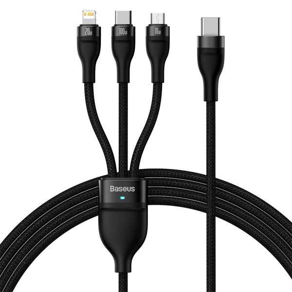 Baseus Flash Series II 100W 3-in-1 Type-C to Apple+Type-C+Micro Fast Charging Cable 1.5m