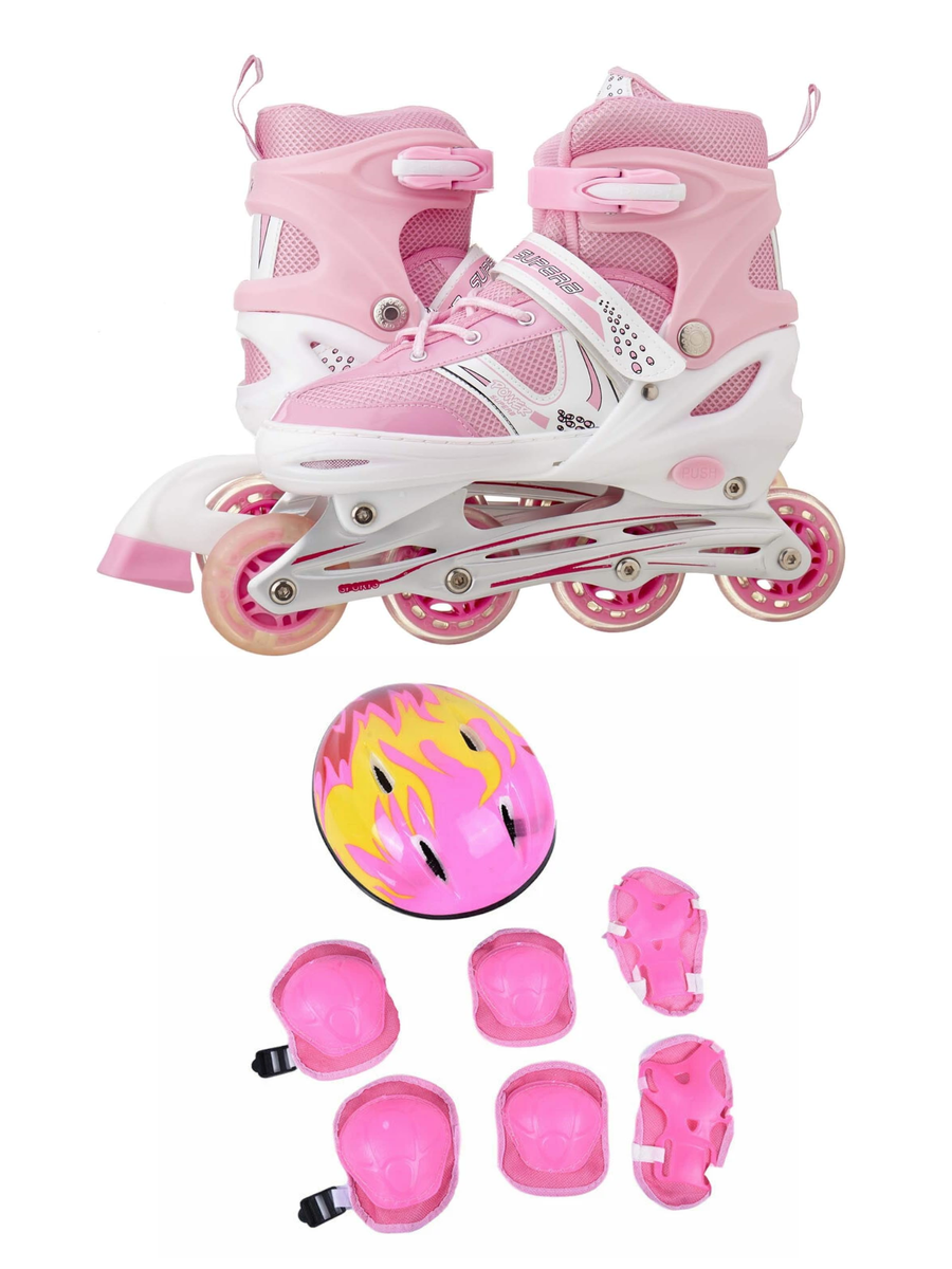 Kids Inline Skates With Illuminating Wheels And 7 Piece Protective Gear