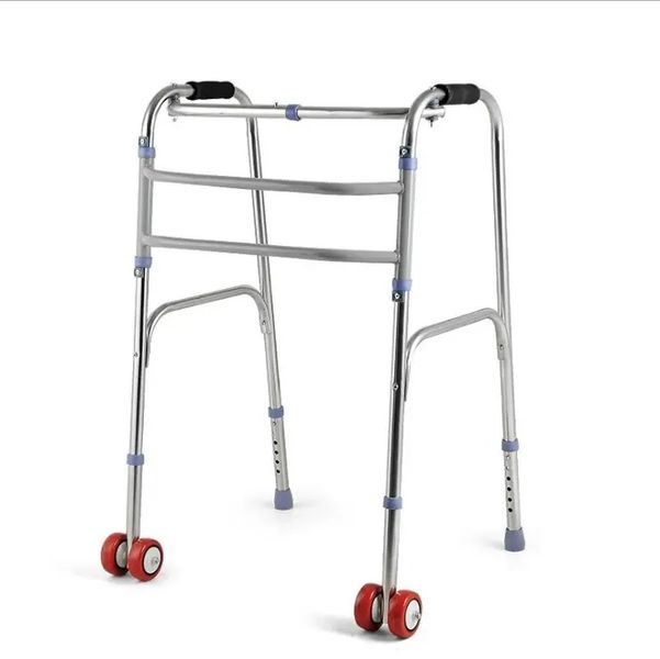 Geosine Adult Assist Walker Frame Height Adjustable w/ Wheels - Stainless S