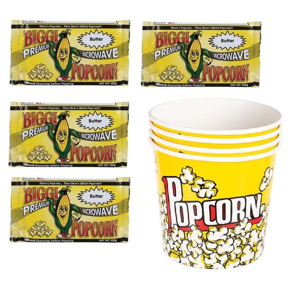 Bulk Pack 4 x Premium Microwave Popcorn &amp; 4 x 1,89Litre Buckets (Assorted Flavours)