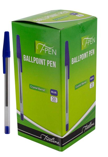 Treeline Ballpoint Pens Crystal Barrel Blue T-Pen - Box of 50